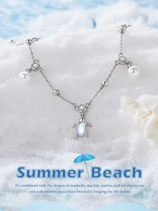 mirrorquenn 925 Sterling Silver Snake Chain Anklet Adjustable Turtle in shop online women's fashion