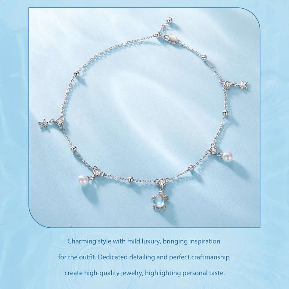 mirrorquenn 925 Sterling Silver Snake Chain Anklet Adjustable Turtle in shop online women's fashion