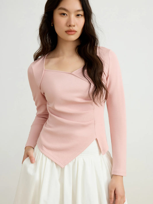 mirrorquenn Asymmetrical Knit Slim Top in shop online women's fashion