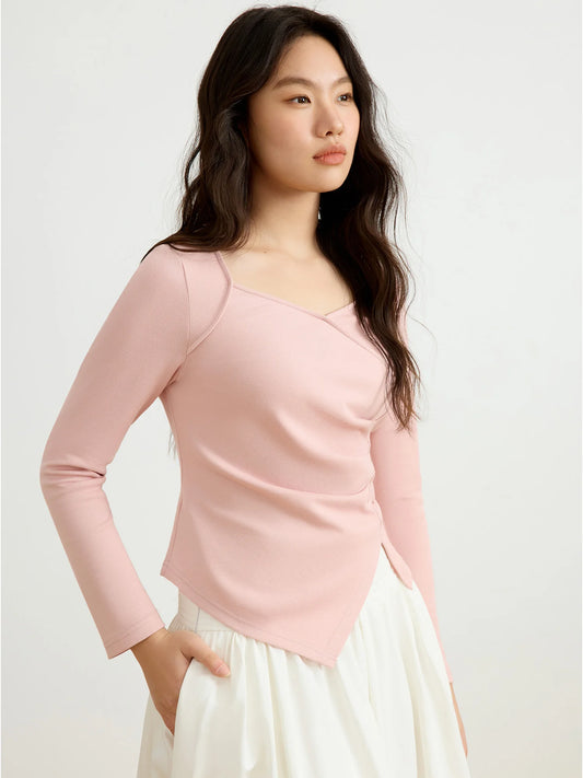 mirrorquenn Asymmetrical Knit Slim Top in shop online women's fashion