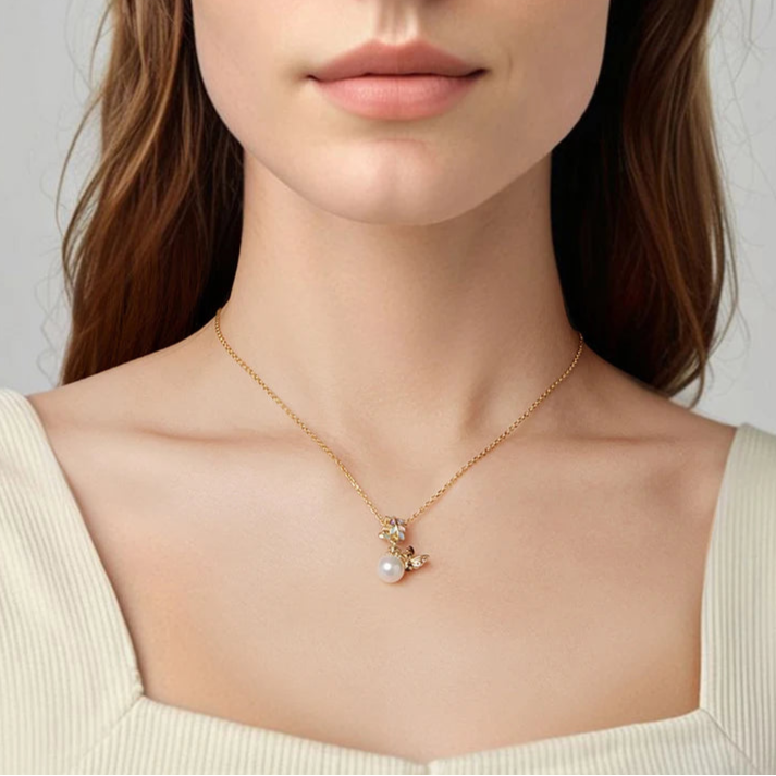   MirrorQuenn  Autumn Gold Clover Spinning Charm Love Flower-Gem Heart-Round Heart Flora-Golen Leaf-Pearl Bee 