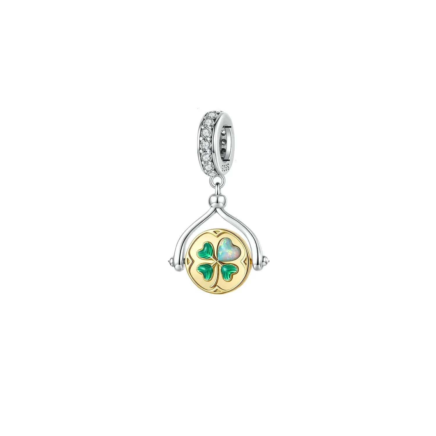   MirrorQuenn  Autumn Gold Clover Spinning Charm Love Flower-Gem Heart-Round Heart Flora-Golen Leaf-Pearl Bee 