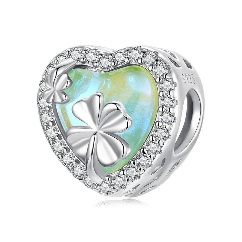   MirrorQuenn  Autumn Gold Clover Spinning Charm Love Flower-Gem Heart-Round Heart Flora-Golen Leaf-Pearl Bee 