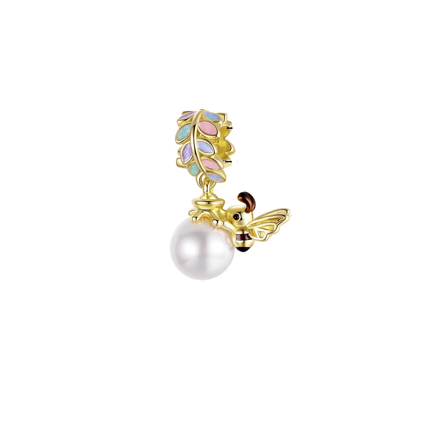   MirrorQuenn  Autumn Gold Clover Spinning Charm Love Flower-Gem Heart-Round Heart Flora-Golen Leaf-Pearl Bee 
