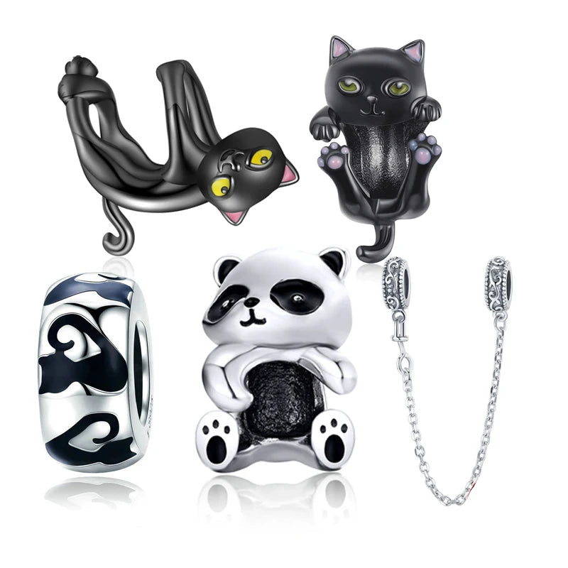   MirrorQuenn  Black Cat Charm Bead cartoon cat-safety chain-cat-panda-black cat 
