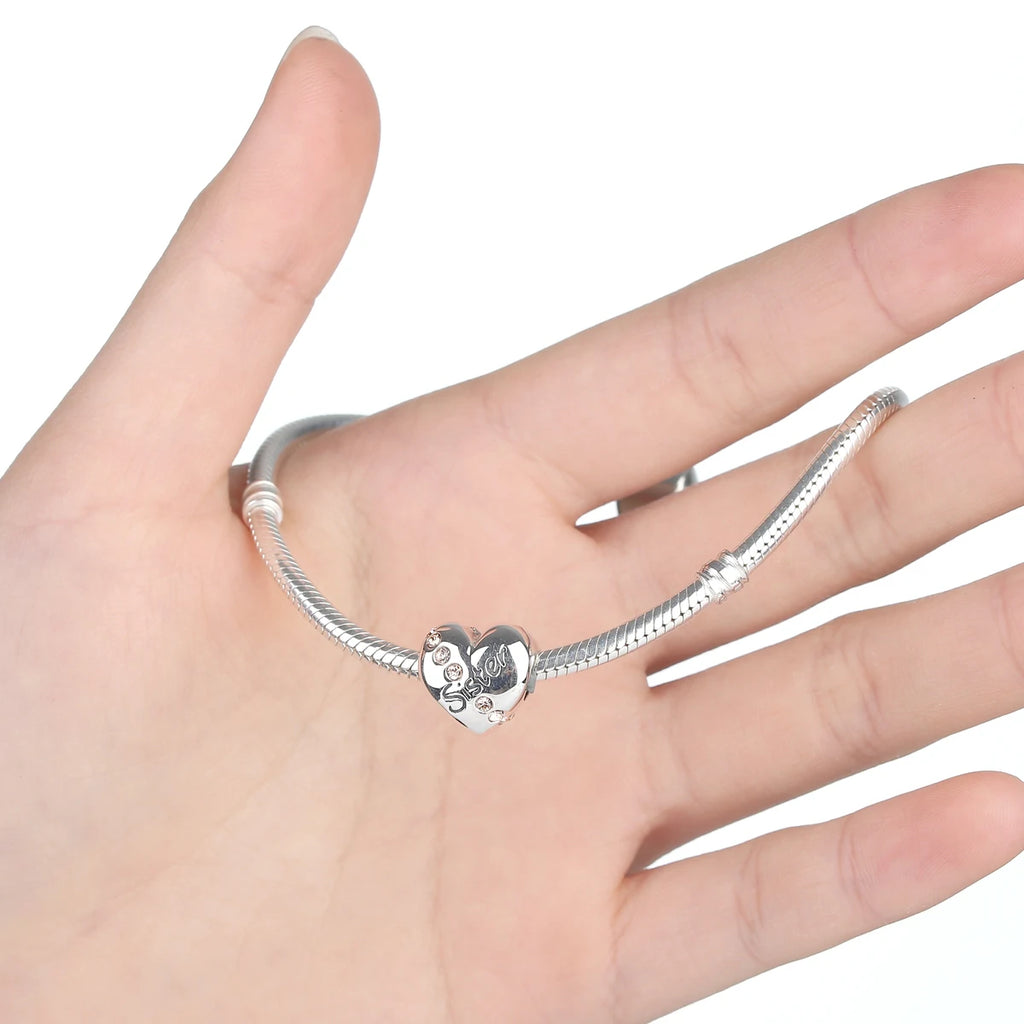   MirrorQuenn  Blue Crystal Family Charm – 925 Sterling Silver Siter-Mother-Dad-Daughter-Best Friend 