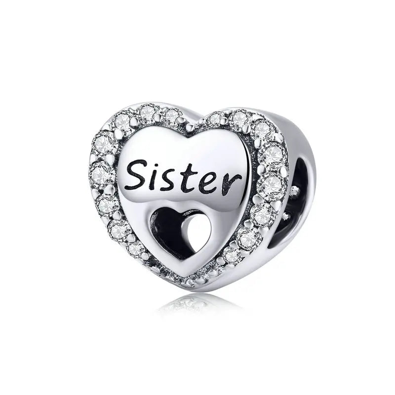   MirrorQuenn  Blue Crystal Family Charm – 925 Sterling Silver Siter-Mother-Dad-Daughter-Best Friend 