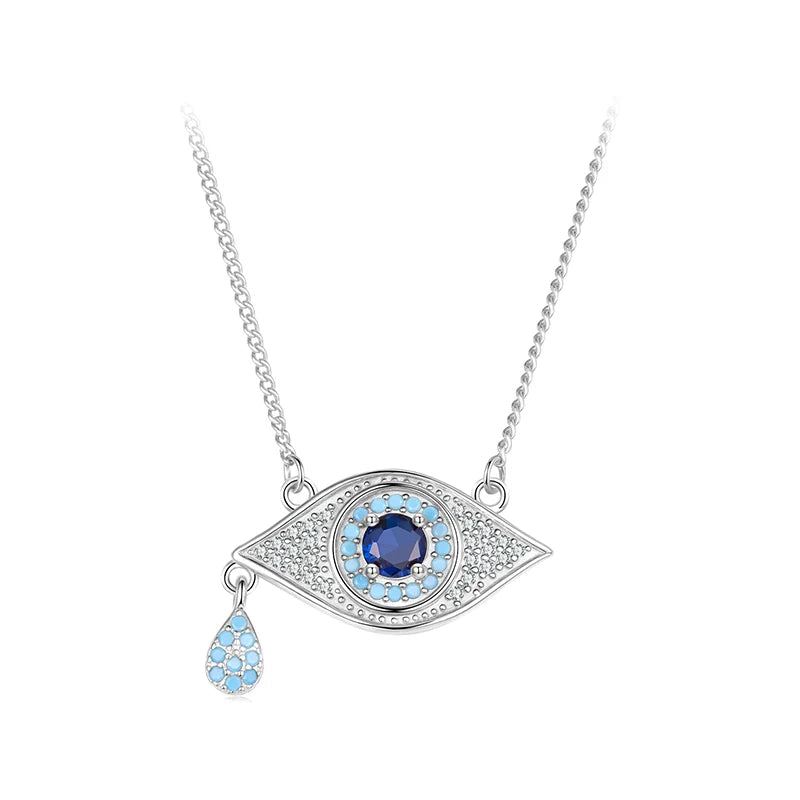   MirrorQuenn  Blue Devil’s Eye Teardrop Pendant Necklace Silver-Gold 