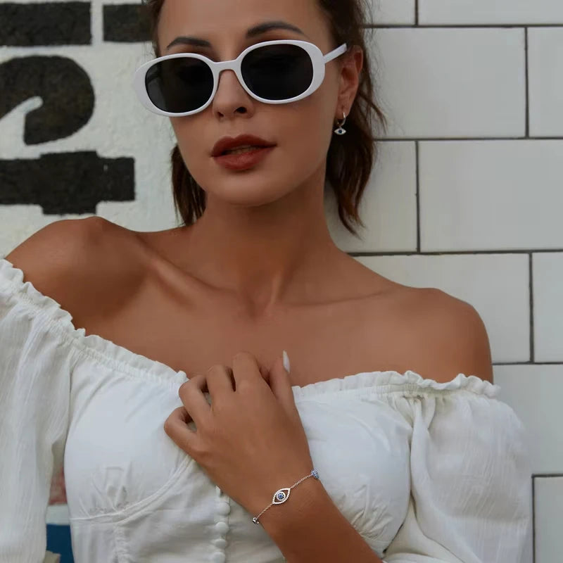   MirrorQuenn  Blue Zircon Guardian Eye Bracelet – 925 Silver SCB089 