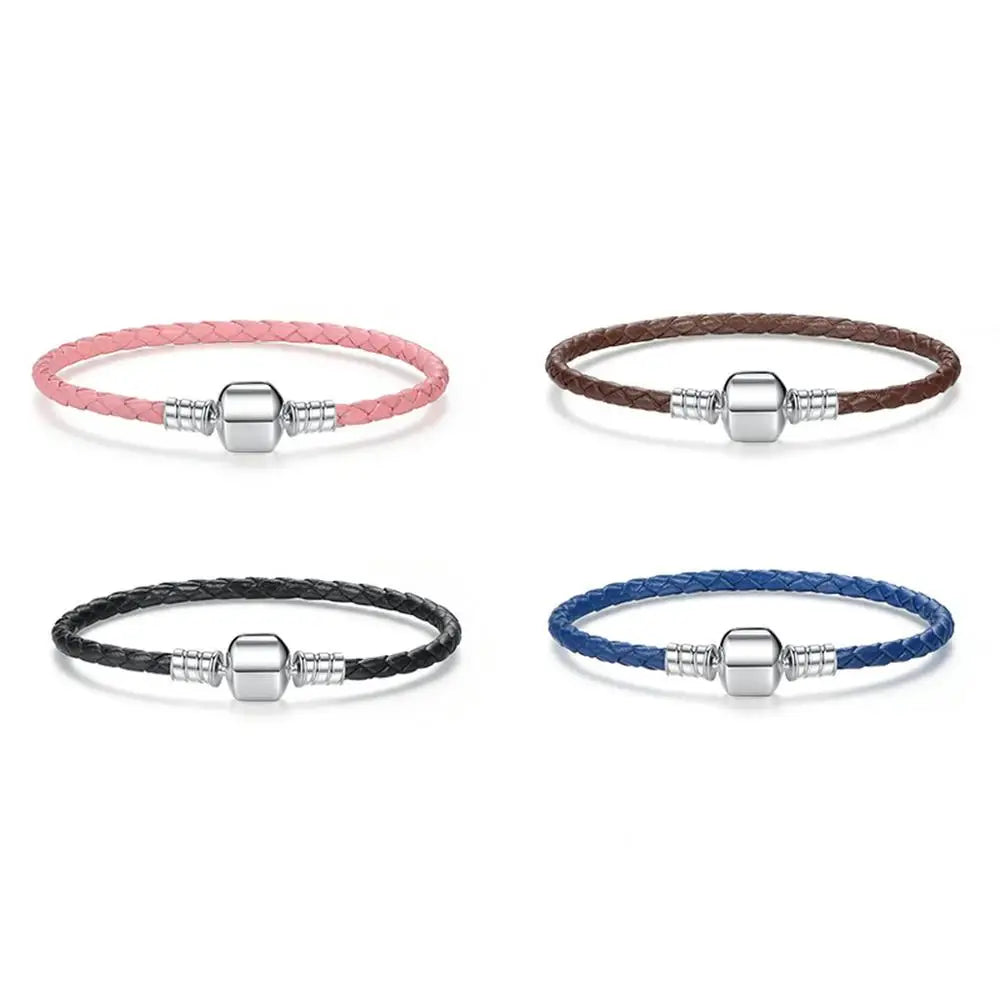   MirrorQuenn  Braided Leather Bracelet with Sterling Silver Clasp Pink / 17cm-Pink / 18cm-Pink / 19cm-Pink / 20cm-Pink / 34cm 