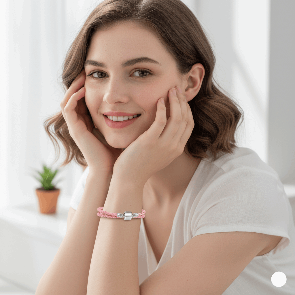   MirrorQuenn  Braided Leather Bracelet with Sterling Silver Clasp Pink / 17cm-Pink / 18cm-Pink / 19cm-Pink / 20cm-Pink / 34cm 