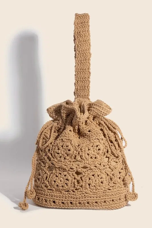 mirrorquenn Braided Single Strap Drawstring Bag in shop online women's fashion