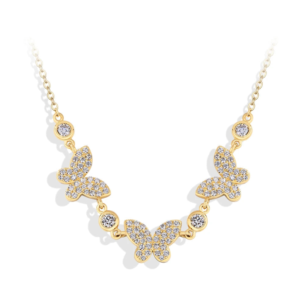   MirrorQuenn  Butterfly Moissanite Gold Necklace Yellow Gold / S925 Sterling Silver / 45CM-White Gold / S925 Sterling Silver / 45CM 