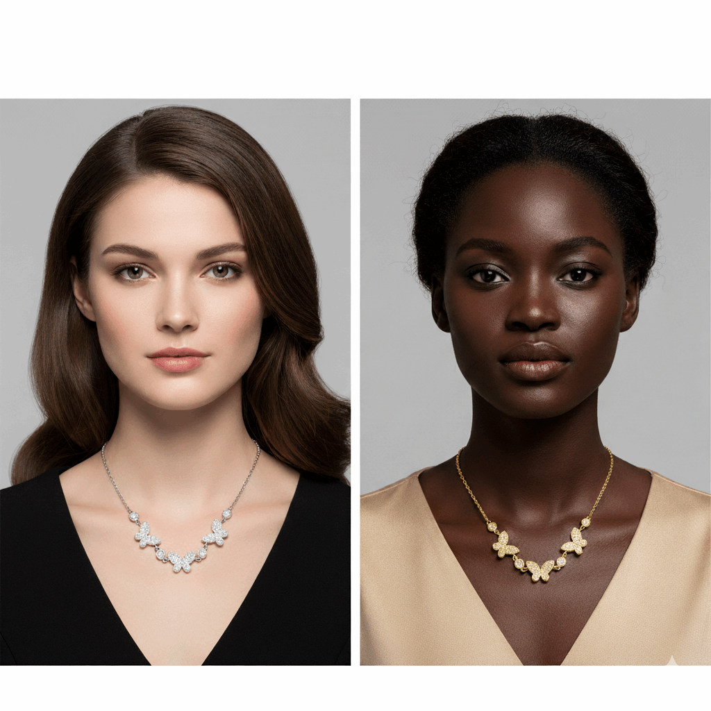   MirrorQuenn  Butterfly Moissanite Gold Necklace Yellow Gold / S925 Sterling Silver / 45CM-White Gold / S925 Sterling Silver / 45CM 