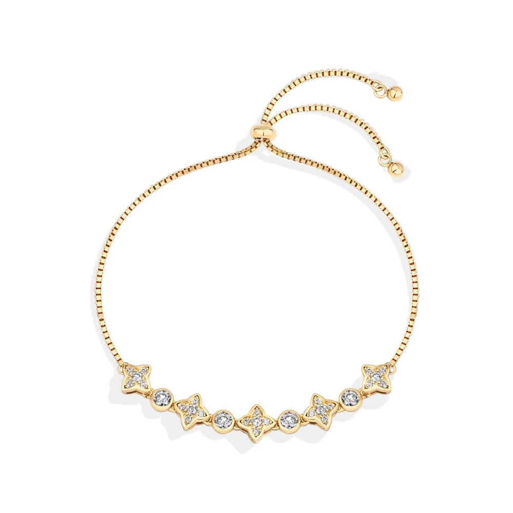   MirrorQuenn  Celestial Four-Pointed Star Moissanite Bracelet | Adjustable S925 Silver S925 Sterling Silver / White Gold / 24cm-S925 Sterling Silver / Yellow Gold / 24cm 