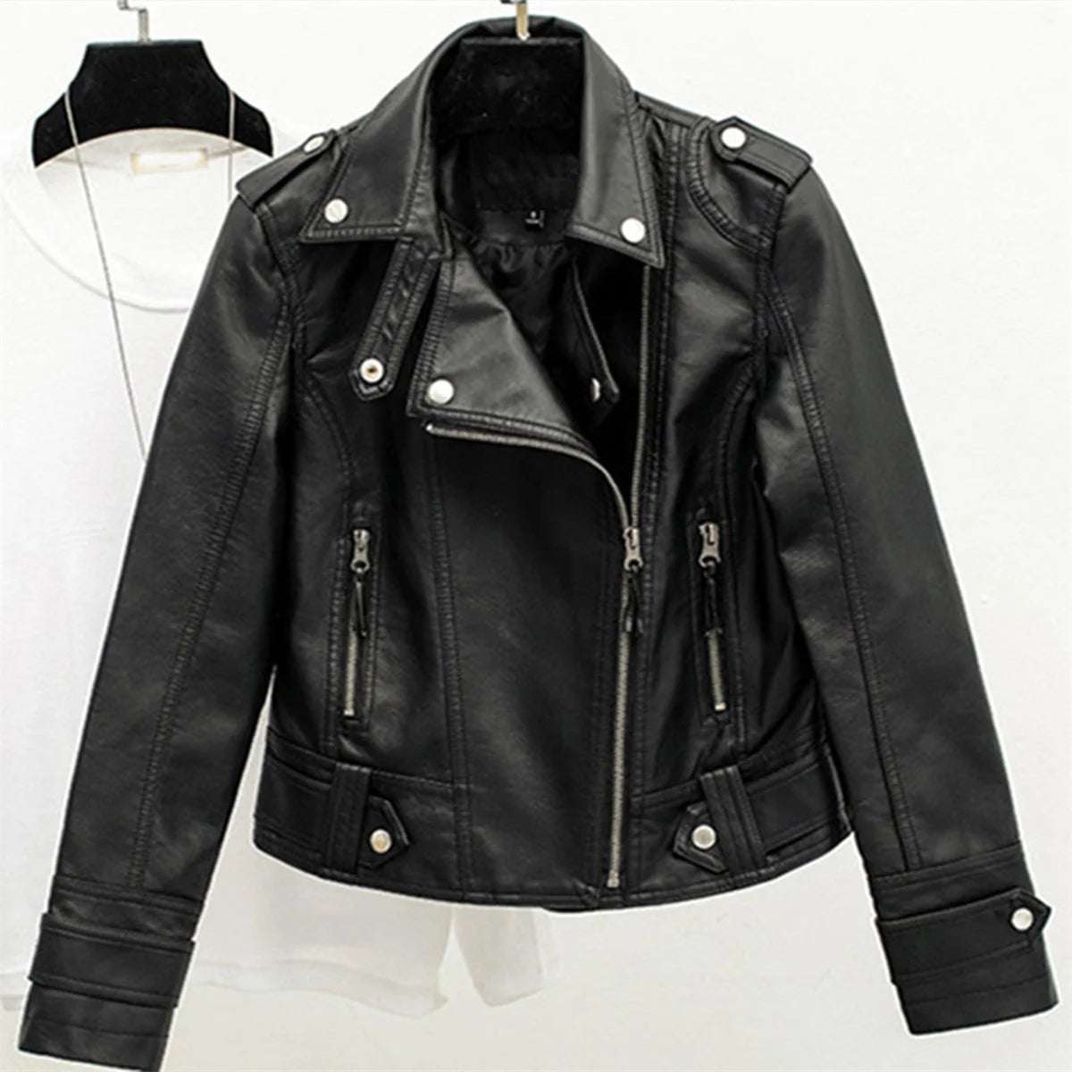 mirrorquenn Chic Leather Jacket in shop online women's fashion