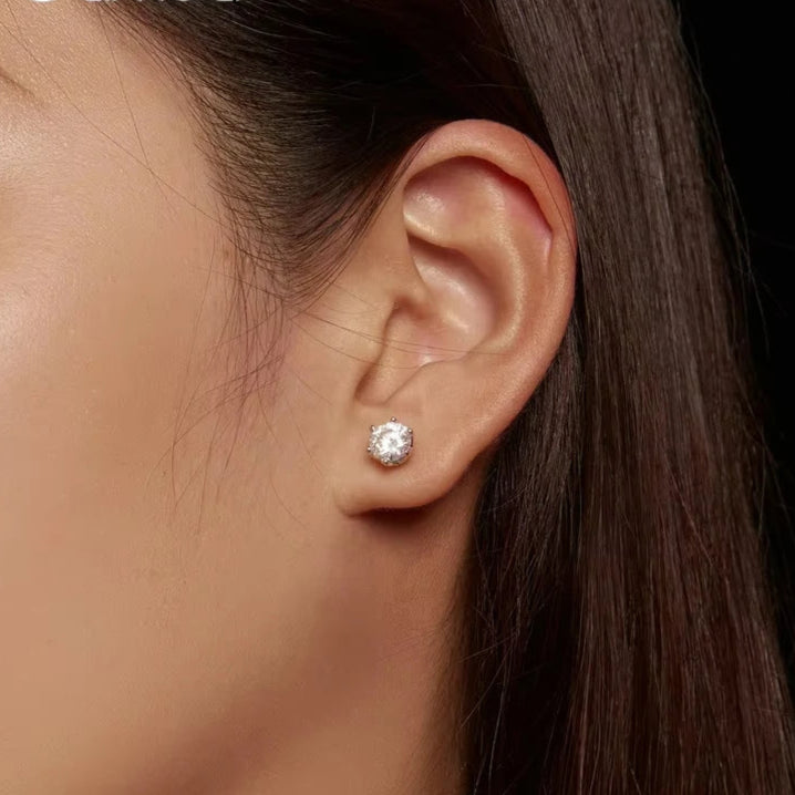   MirrorQuenn  Classic Moissanite Stud Earrings in Sterling Silver Silver 0.5CT X 2-Silver 1.0CT X 2-Gold 1.0CT X 2-Silver 2.0CT X 2-Gold 0.5CT X 2 