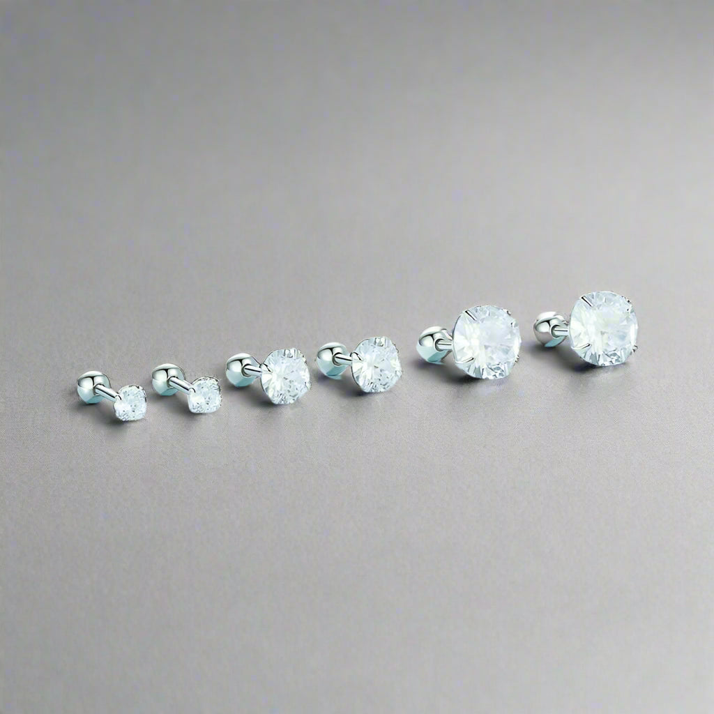   MirrorQuenn  Classic Round CZ Stud Earrings in Sterling Silver Silver / 3MM-Silver / 5MM-Silver / 7MM-Gold / 3MM-Gold / 5MM 