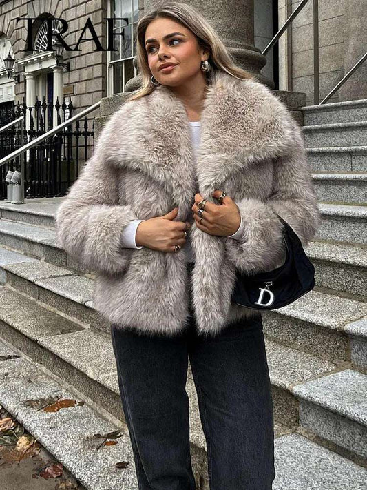 mirrorquenn Cropped Faux Fur Jacket in shop online women's fashion