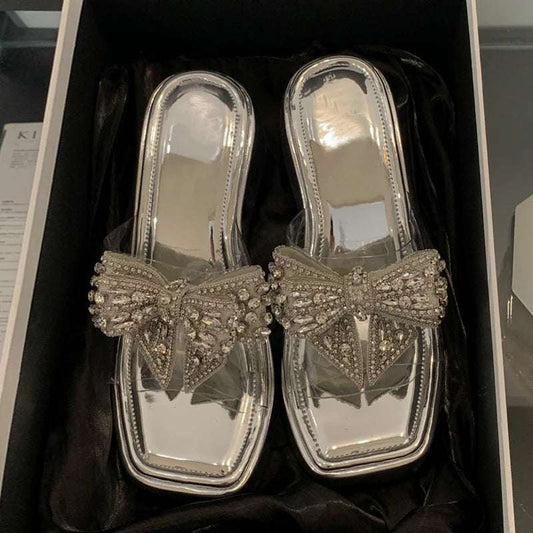 mirrorquenn Crystal Butterfly Wedge Heels in shop online women's fashion