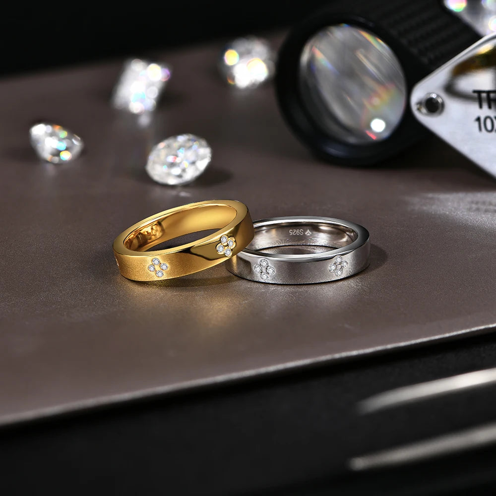   MirrorQuenn  D Color Moissanite Flower Wedding Band Ring 925 Sterling Silver / Yellow Gold / 4-925 Sterling Silver / Yellow Gold / 4.5-925 Sterling Silver / Yellow Gold / 5-925 Sterling Silver / Yellow Gold / 5.5-925 Sterling Silver / Yellow Gold / 6.5 