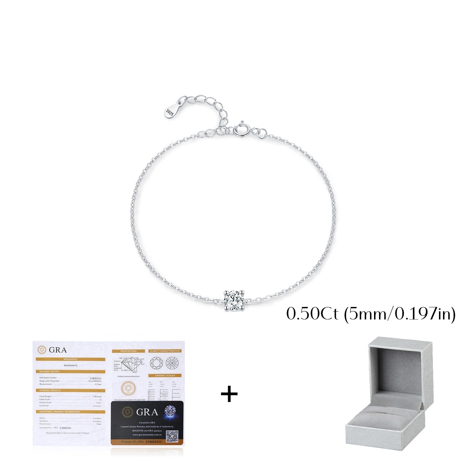   MirrorQuenn  D Color Moissanite Link Chain Bracelet Luxury Box 0.1CT-Luxury Box 0.3CT-Luxury Box 0.5CT-0.1 CT-0.3 CT 