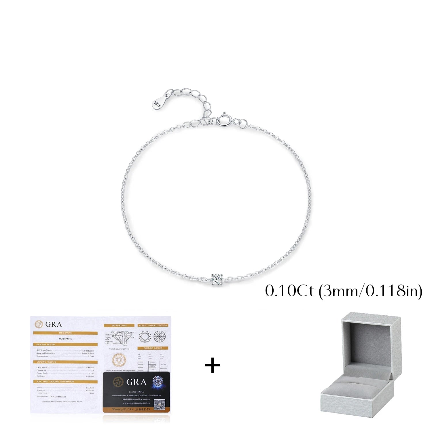   MirrorQuenn  D Color Moissanite Link Chain Bracelet Luxury Box 0.1CT-Luxury Box 0.3CT-Luxury Box 0.5CT-0.1 CT-0.3 CT 