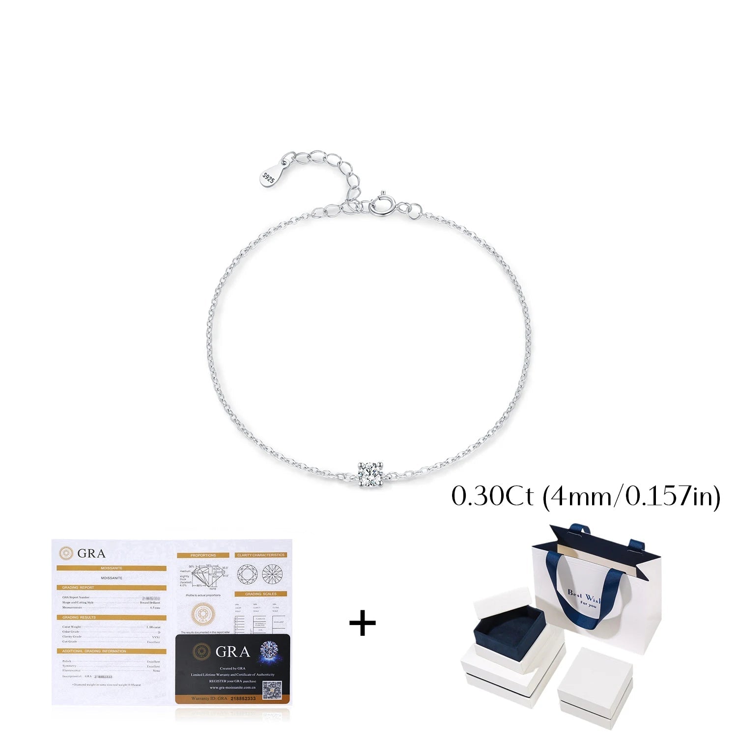  MirrorQuenn  D Color Moissanite Link Chain Bracelet Luxury Box 0.1CT-Luxury Box 0.3CT-Luxury Box 0.5CT-0.1 CT-0.3 CT 