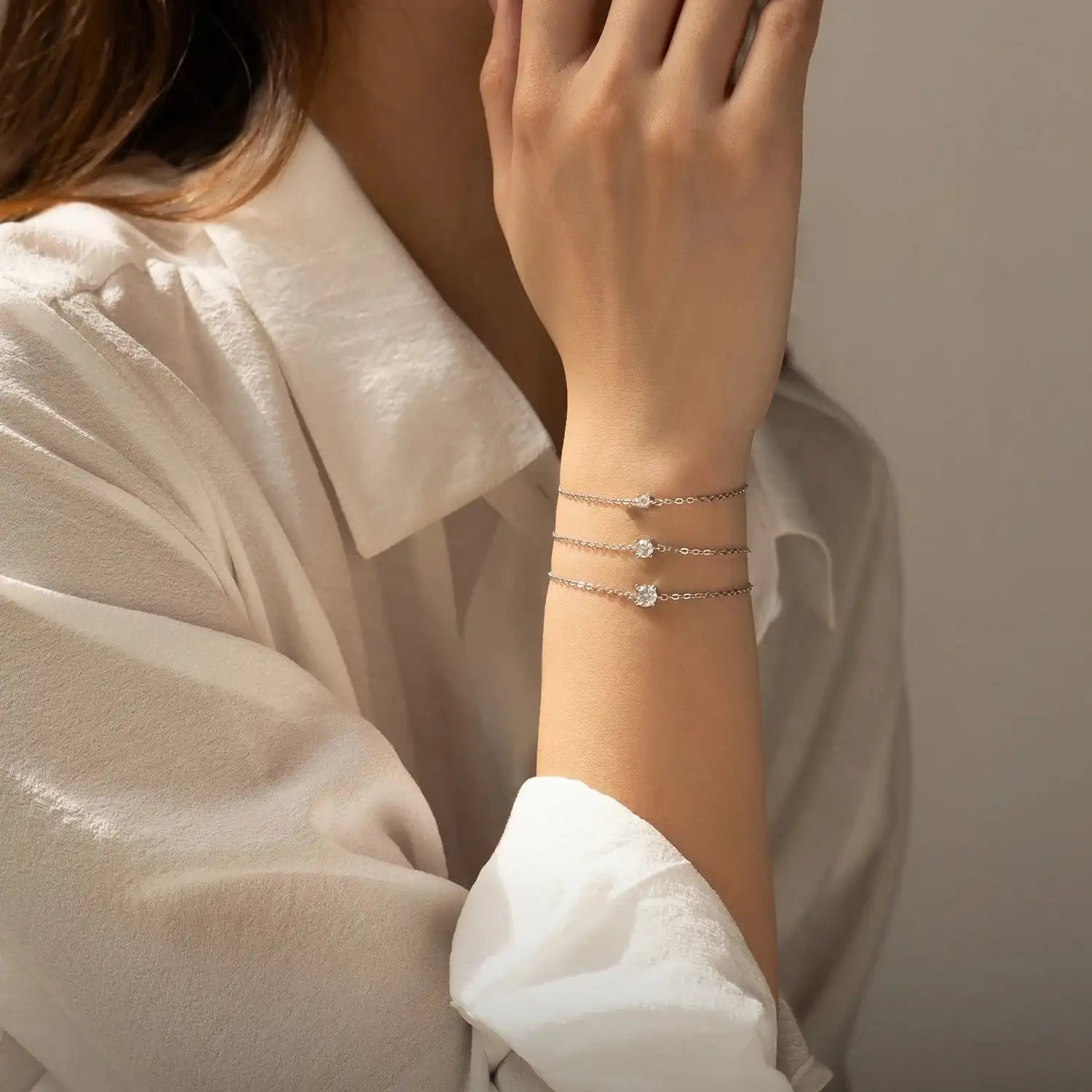   MirrorQuenn  D Color Moissanite Link Chain Bracelet Luxury Box 0.1CT-Luxury Box 0.3CT-Luxury Box 0.5CT-0.1 CT-0.3 CT 