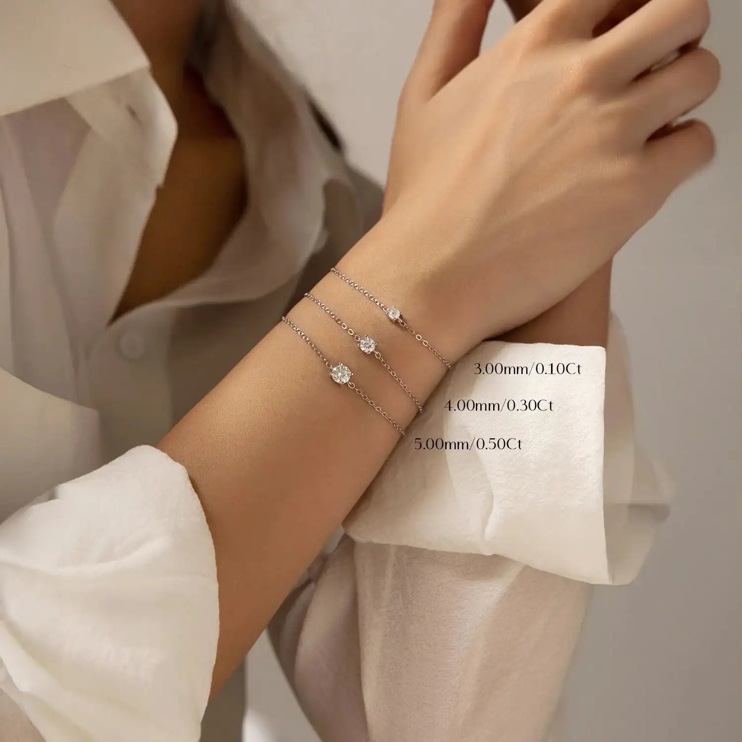   MirrorQuenn  D Color Moissanite Link Chain Bracelet Luxury Box 0.1CT-Luxury Box 0.3CT-Luxury Box 0.5CT-0.1 CT-0.3 CT 