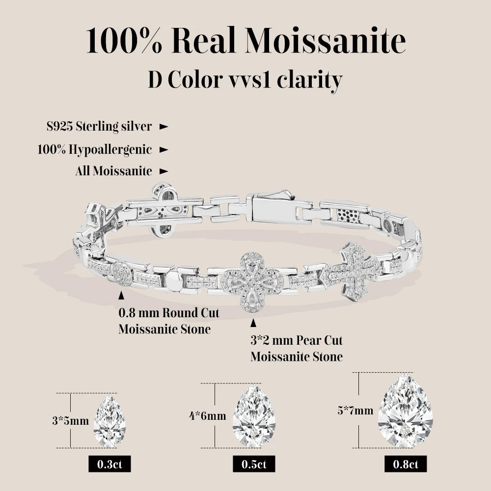  MirrorQuenn  D Color VVS1 Moissanite Luxury Link Bracelet in 18K Gold S925 Sterling Silver / White Gold / 17.5cm-S925 Sterling Silver / White Gold / 17cm-S925 Sterling Silver / White Gold / 16cm-S925 Sterling Silver / White Gold / 16.5cm-S925 Sterling Silver / White Gold / 15cm 
