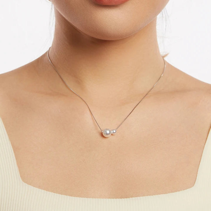 mirrorquenn Dainty 925 Silver Pearl Pendant Necklace in shop online women's fashion