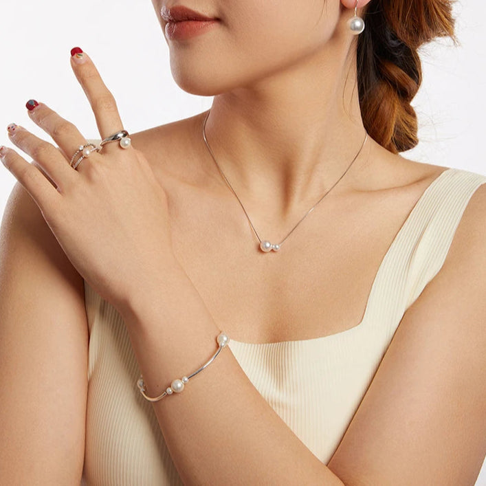 mirrorquenn Dainty 925 Silver Pearl Pendant Necklace in shop online women's fashion
