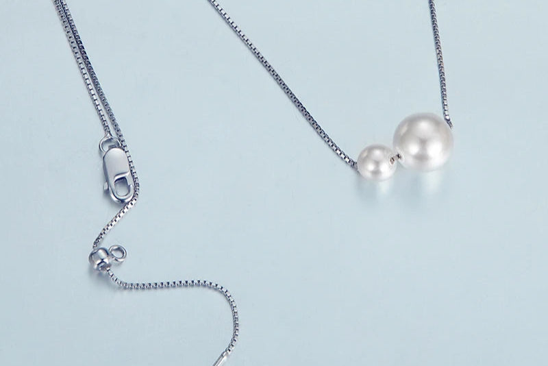mirrorquenn Dainty 925 Silver Pearl Pendant Necklace in shop online women's fashion