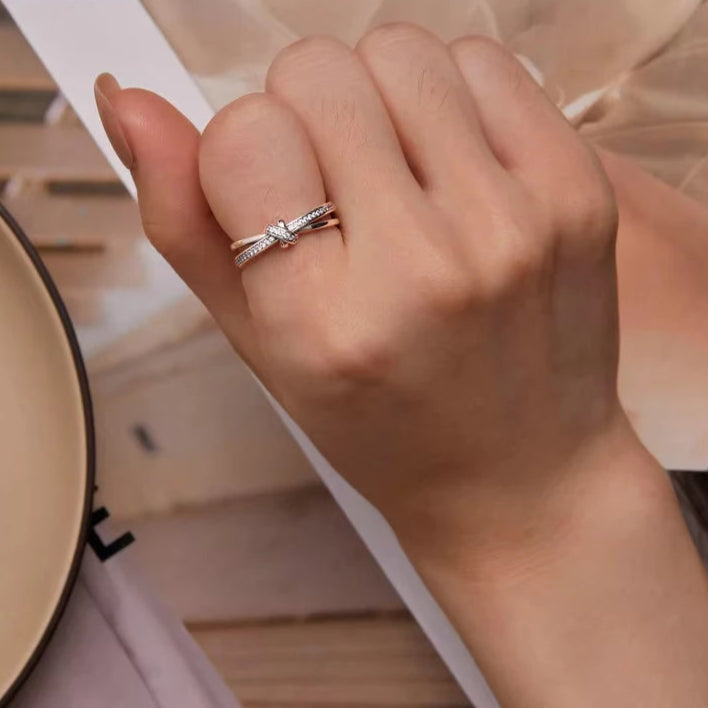   MirrorQuenn  Double Layer Knot Zircon Ring in Sterling Silver Silver / 6-Silver / 7-Silver / 8-Silver / 9-Gold / 6 