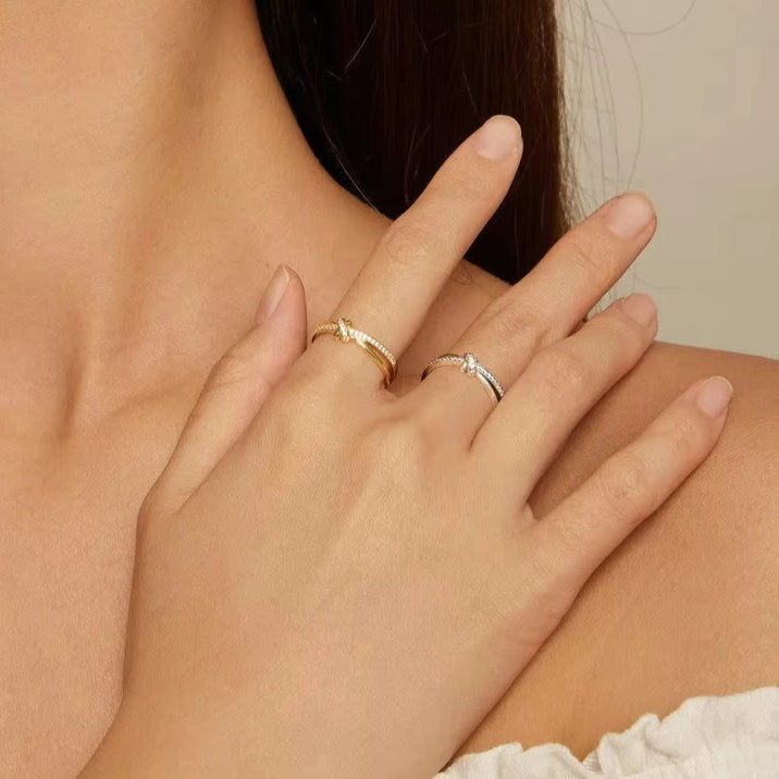   MirrorQuenn  Double Layer Knot Zircon Ring in Sterling Silver Silver / 6-Silver / 7-Silver / 8-Silver / 9-Gold / 6 