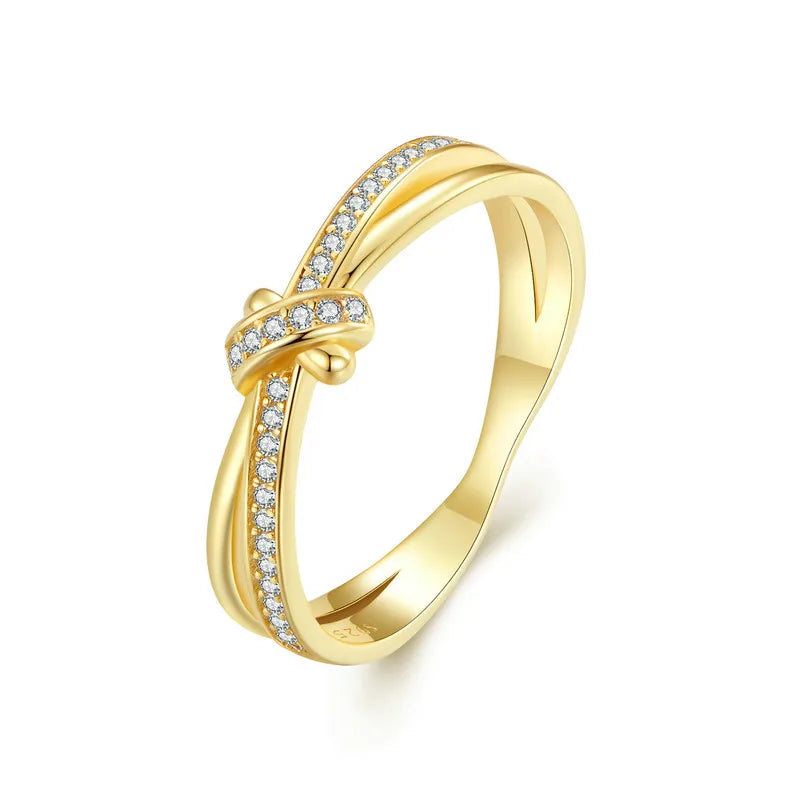   MirrorQuenn  Double Layer Knot Zircon Ring in Sterling Silver Silver / 6-Silver / 7-Silver / 8-Silver / 9-Gold / 6 