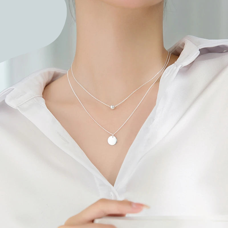   MirrorQuenn  Double Layer Silver Coin Necklace Silver 