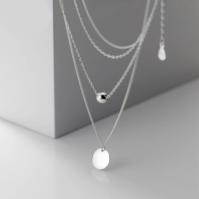   MirrorQuenn  Double Layer Silver Coin Necklace Silver 