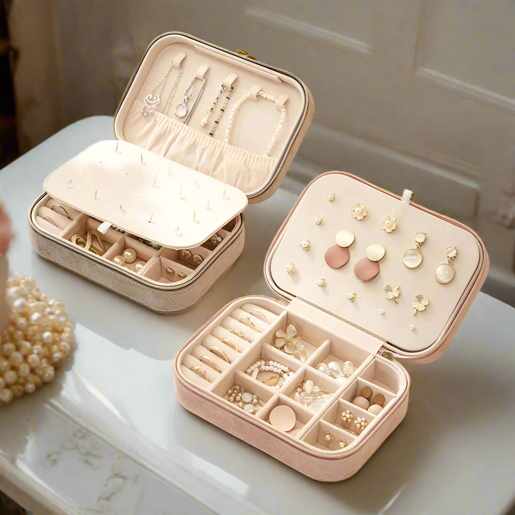   MirrorQuenn  Double-Layer Velvet Jewelry Box & Portable Travel Case Pink-green-Blue-GRAY 