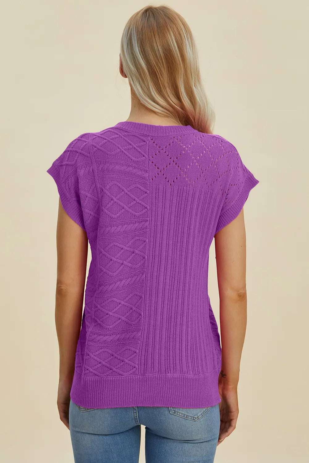 mirrorquenn Double Take Full Size Cable-Knit Round Neck Cap Sleeve Sweater in shop online women's fashion