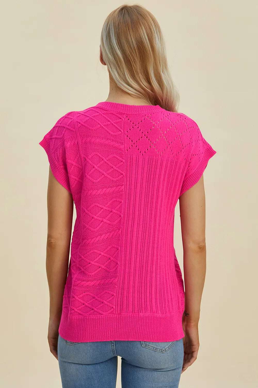 mirrorquenn Double Take Full Size Cable-Knit Round Neck Cap Sleeve Sweater in shop online women's fashion