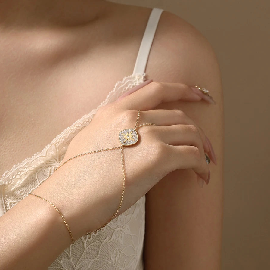   MirrorQuenn  Eight-Pointed Star Hand Chain Bracelet | 18K Gold Plated S925 Silver S925 Sterling Silver / White Gold / 19cm-S925 Sterling Silver / Yellow Gold / 19cm 