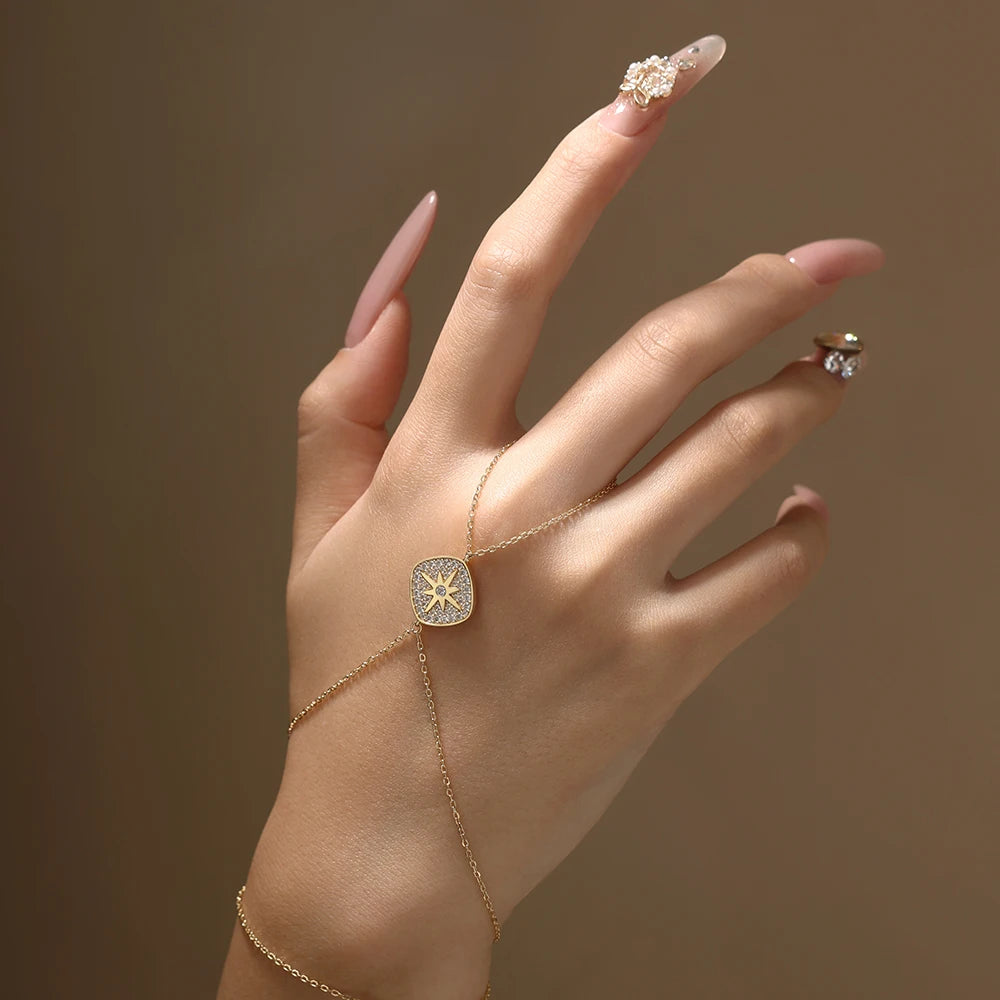   MirrorQuenn  Eight-Pointed Star Hand Chain Bracelet | 18K Gold Plated S925 Silver S925 Sterling Silver / White Gold / 19cm-S925 Sterling Silver / Yellow Gold / 19cm 