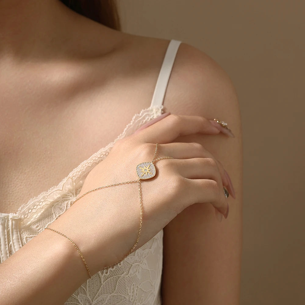   MirrorQuenn  Eight-Pointed Star Hand Chain Bracelet | 18K Gold Plated S925 Silver S925 Sterling Silver / White Gold / 19cm-S925 Sterling Silver / Yellow Gold / 19cm 
