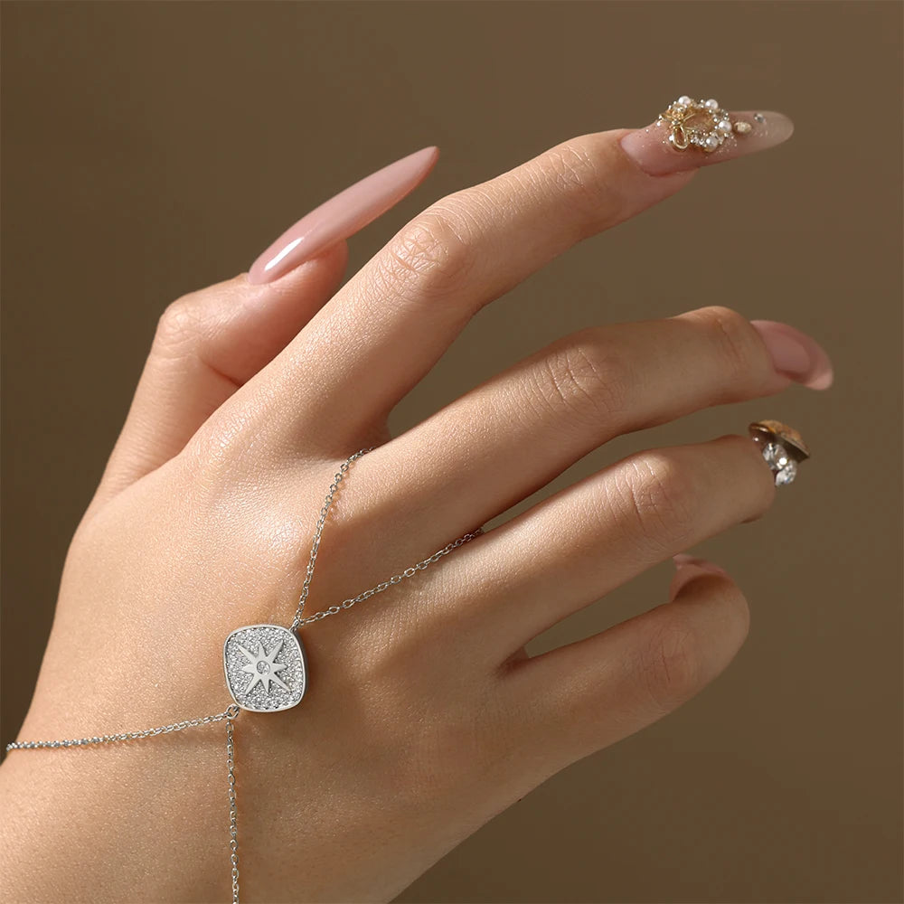   MirrorQuenn  Eight-Pointed Star Hand Chain Bracelet | 18K Gold Plated S925 Silver S925 Sterling Silver / White Gold / 19cm-S925 Sterling Silver / Yellow Gold / 19cm 