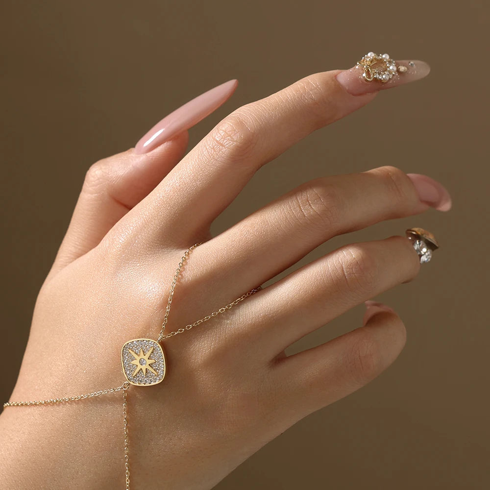   MirrorQuenn  Eight-Pointed Star Hand Chain Bracelet | 18K Gold Plated S925 Silver S925 Sterling Silver / White Gold / 19cm-S925 Sterling Silver / Yellow Gold / 19cm 