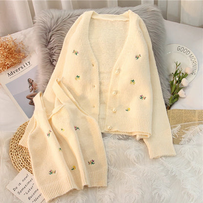 mirrorquenn Flower Knit Cardigan Set in shop online women's fashion