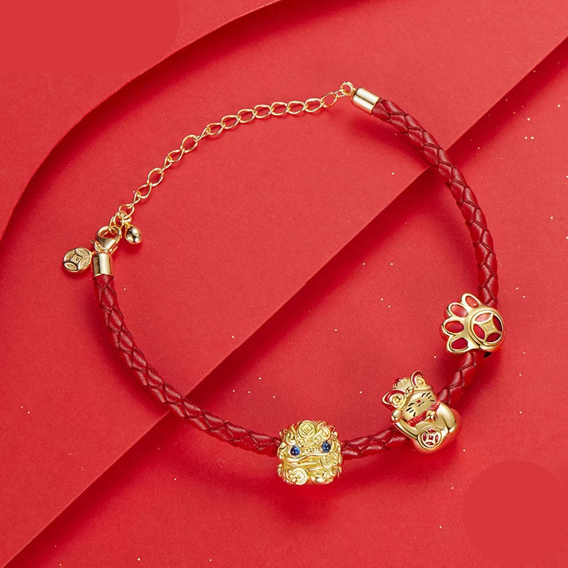   MirrorQuenn  Fortune Red Rope Bracelet with Sterling Silver SCB294 