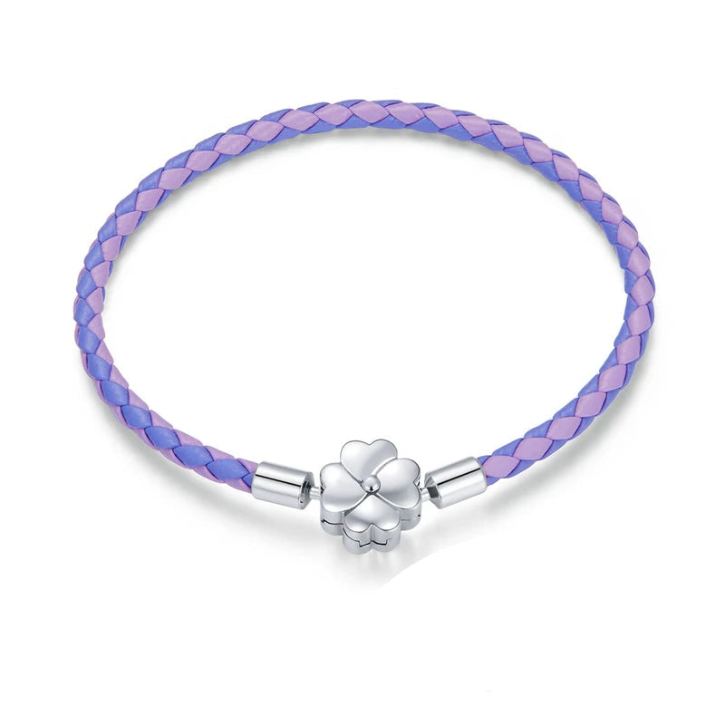   MirrorQuenn  Four-Leaf Clover Lucky Leather Bracelet Purple / 17cm-Purple / 19cm-Blue / 17cm-Blue / 19cm-Red / 17cm 